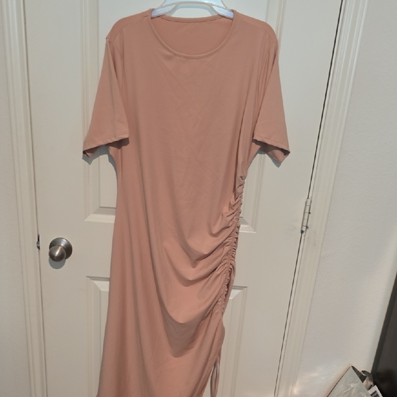 Dresses & Skirts - Elegant Ruched Tan Dress